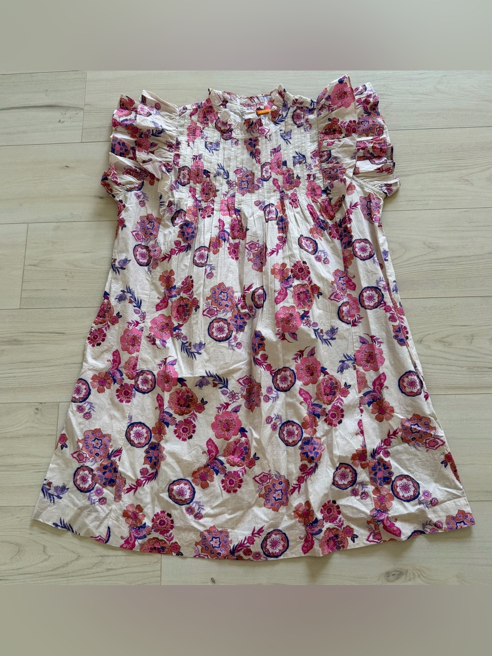 Oliphant Mini Dress with Pink & Purple Florals Like New